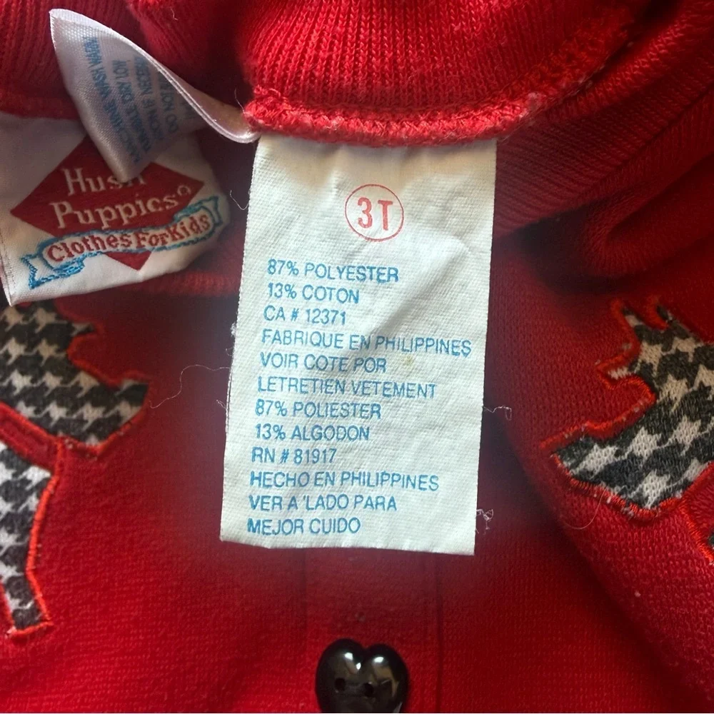 Vintage 90s Hush Puppies Red Scottie Dog Sweater Size 3T Houndstooth Trim